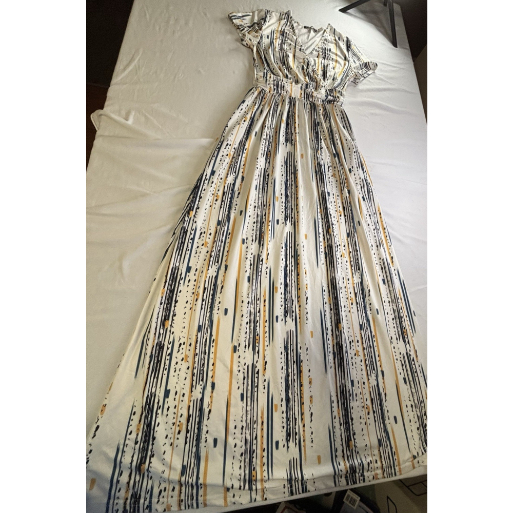 Ouges Maxi Dress Size S White Multicolor Print Sh… - image 1